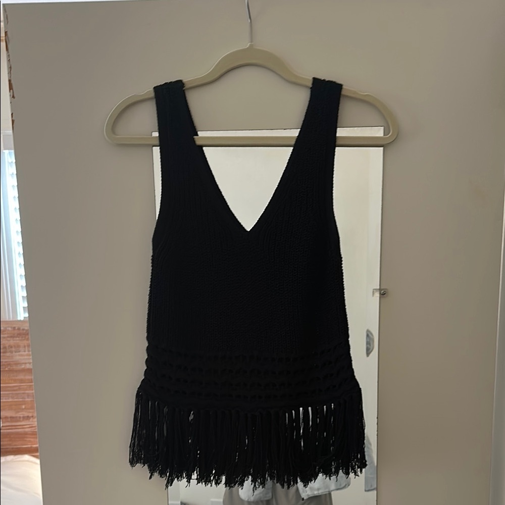 Club Monaco Black Fringe Knit Top